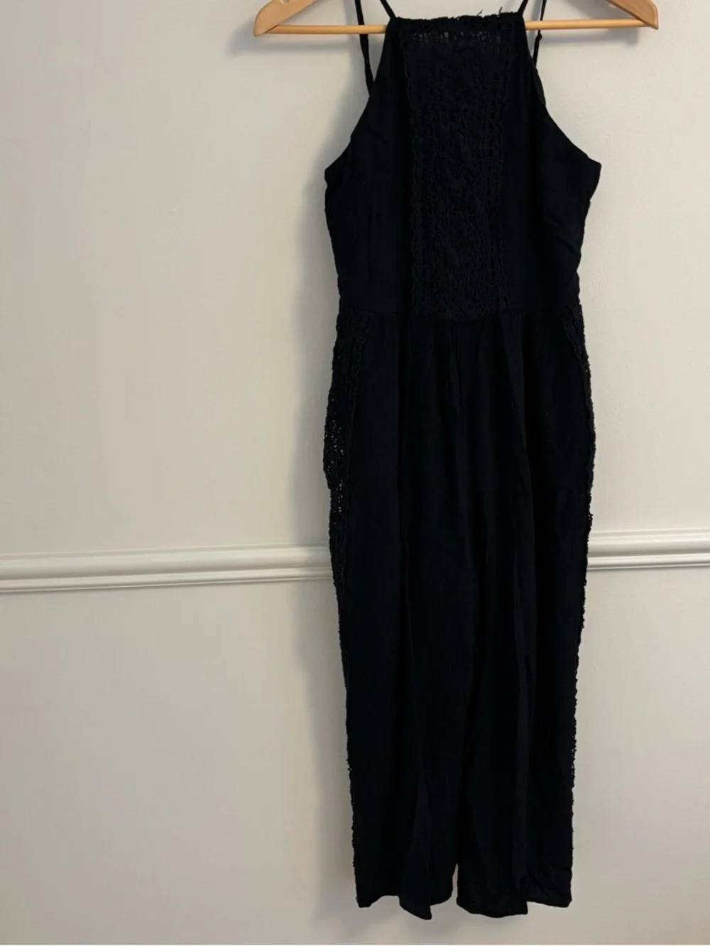 American Eagle Outfitters Black Lace-Front Jumpsuit - Picture 1 of 7